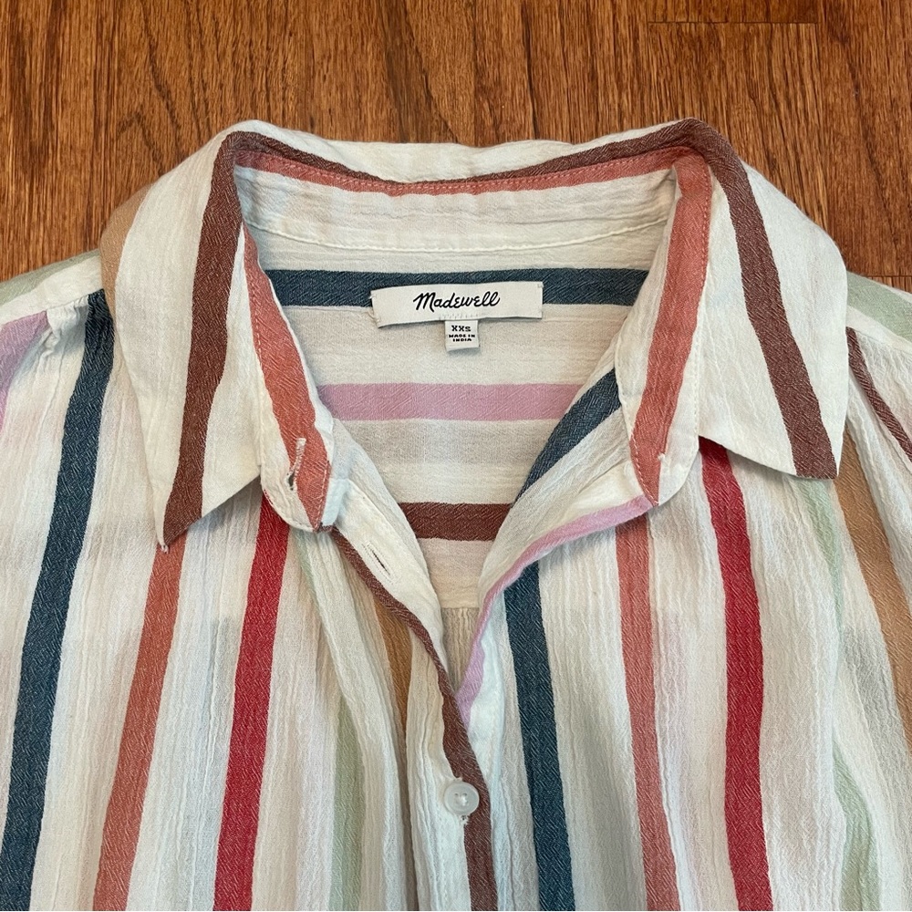 Madewell Gauze Central Tunic Shirt in Rainbow Stripe size XXS - Picture 6 of 14